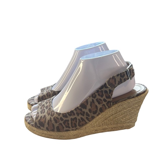 Chico's Espadrille Wedge Sandals Leopard Print Slingback Platform Shoes‎ Size 8M - Picture 1 of 13